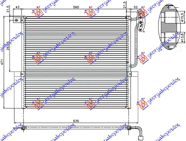 Radiator i kondicionerit 2,0-2,5-3,0 benzinë (52.5x47,2)