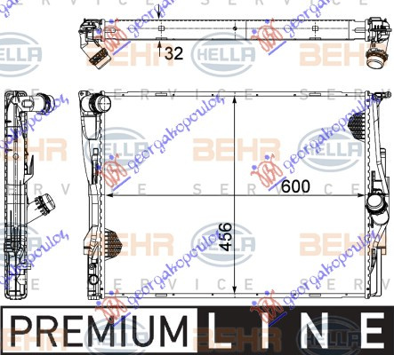 Radiator për motor të gjitha modelet benzinë (i vetëm (marsh automatik) (600x460x32) 1 tubë (MAHLE BEHR PREMIUM LINE)
