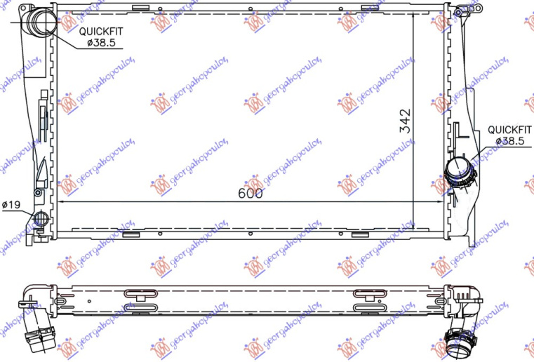 Radiator për motor 3.0 (135i) benzinë (marsh manual) - 2.0 (116D-118D-120D-123D) dizel (marsh manual/automatik) (600x340x32) 1 tubë