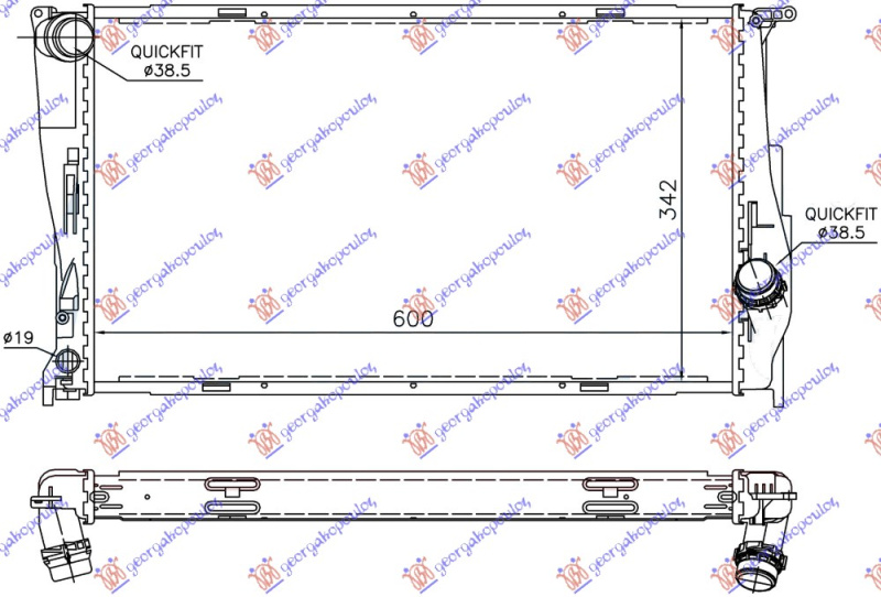 Radiator për motor 3.0 (135i) benzinë (marsh manual) - 2.0 (116D-118D-120D-123D) dizel (marsh manual/automatik) (600x340x32) 1 tubë