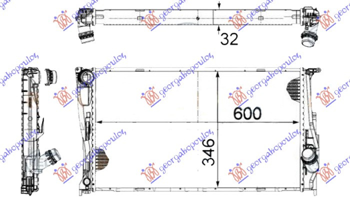 Radiator për motor 3.0 (135i) benzinë (marsh manual) - 2.0 (116D-118D-120D-123D) dizel (marsh manual/automatik) (600x340x32) 1 tuba (MAHLE BEHR PREMIUM LINE)
