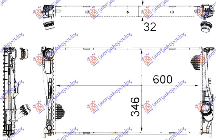 Radiator për motor 3.0 (135i) benzinë (marsh manual) - 2.0 (116D-118D-120D-123D) dizel (marsh manual/automatik) (600x340x32) 1 tubë (MAHLE BEHR)
