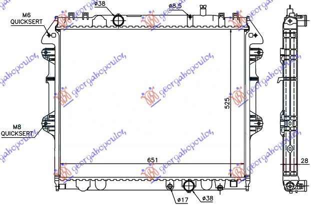 Radiator për motor 2.5-3.0 T.D. (52.5x65)