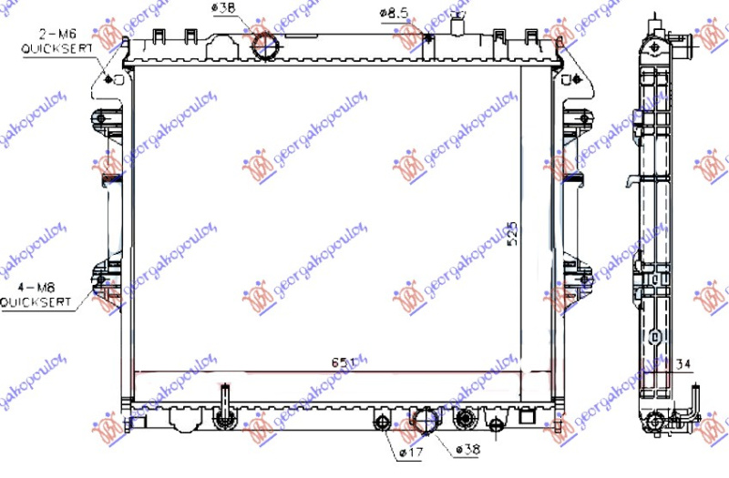 Radiator për motor 2.5-3.0 TD (marsh automatik) (525x650)