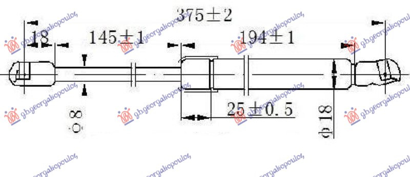 Amortizues (një) për derën e bagazhit (375L-390N)