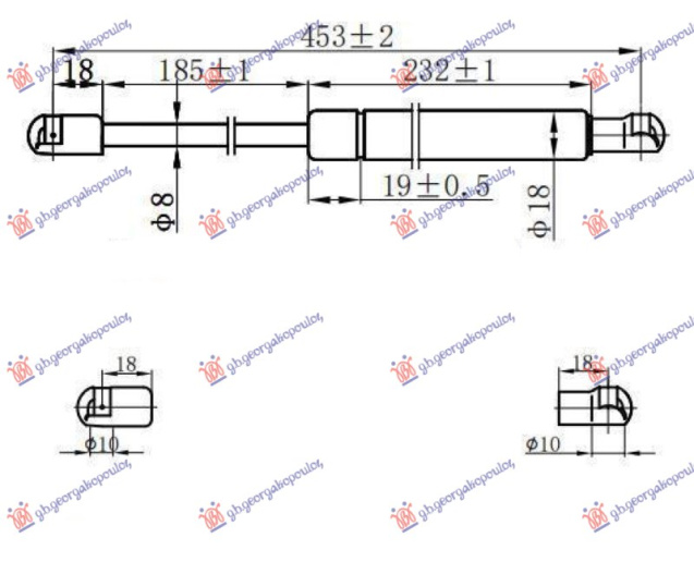 Amortizues (një) për derën e bagazhit karavan (450L-550N)