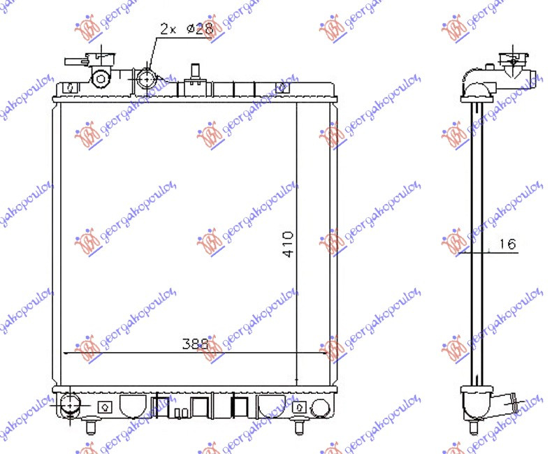 Radiator për motor 1.1 12V (me/pa kondicioner) (41x39.5)