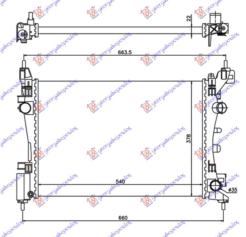 Radiator për motor PERTOL (me/pa kondicioner) (54x37,5)