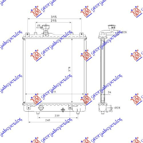 Radiator për motor 1.3-1.5 benzinë (marsh manual) (375x380x26) (MAYAR) (i hapur)