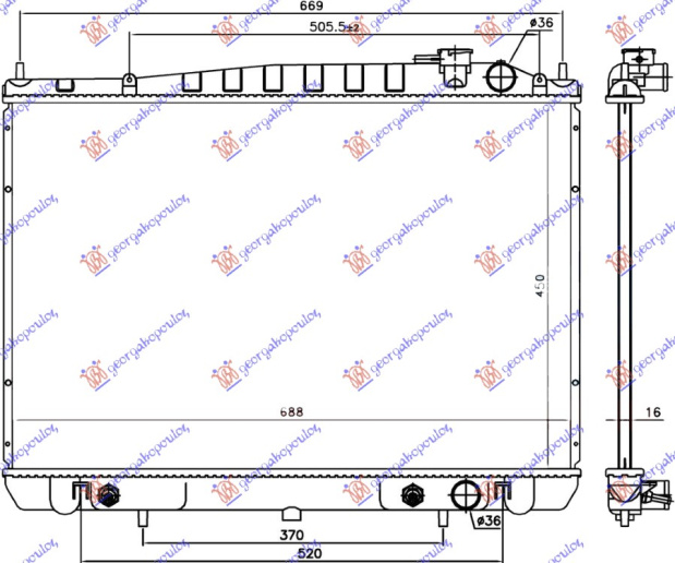 Radiator për motor benzinë 2.4i-16V (marsh manual/automatik) (45x68.6x1.6