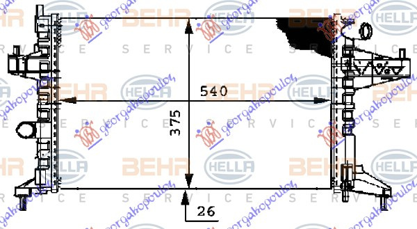 Radiator për motor 1.4-1.8 ΜΑΝ. (me/pa kondicioner) (54x38) (diagonal) (MAHLE BEHR)