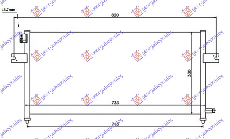 Radiator i kondicionerit 2.4 benzinë - 2.5 TD tubë 13.7mm (700x320x16)