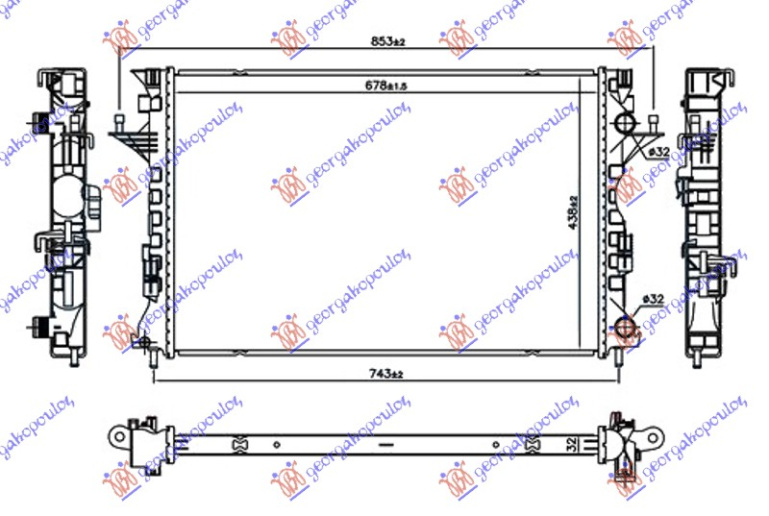 Radiator për motor 2.0 DCi dizel (678x438x32)