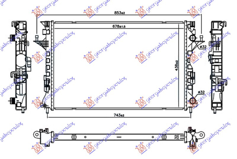 Radiator për motor 2.0 DCi dizel (678x438x32)