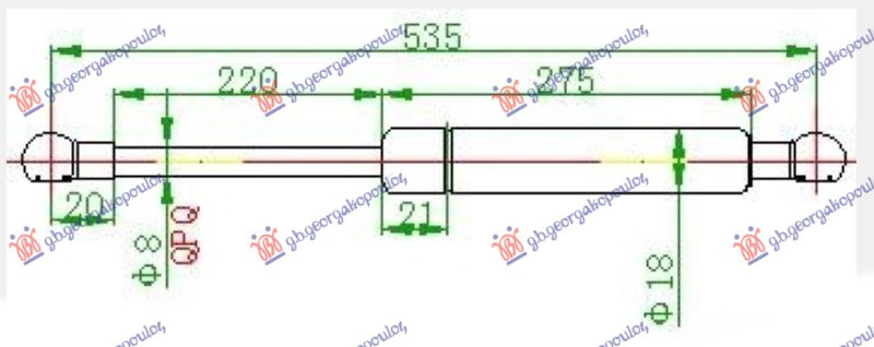 Amortizues (një) për derën e bagazhit karavan (534,5L-480N)