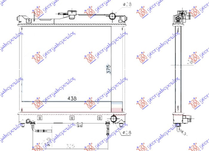 Radiator për motor 1.3 benzinë (marsh automatik) (375x450x26)