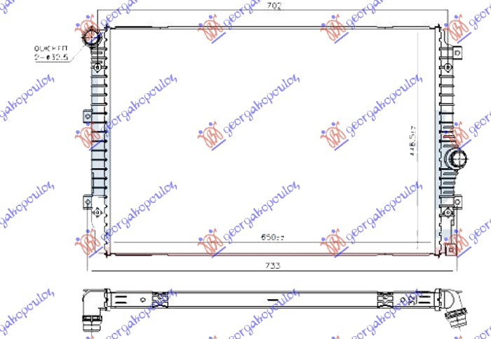 Radiator për motor 1.4 TSi benzinë - 2.0 TDi dizel (650x450x32)