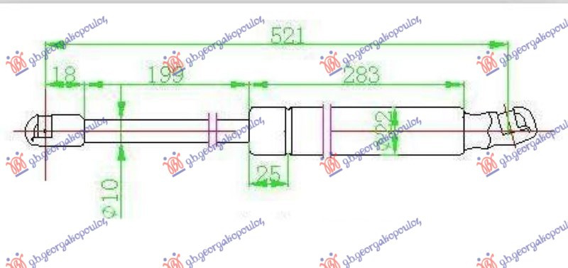 Amortizues (një) për derën e bagazhit (521L-475N)