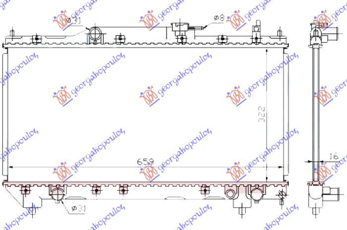 Radiator për motor 1,6-1,8CC (me/pa kondicioner) -00 (32,5x66) (KOYO)