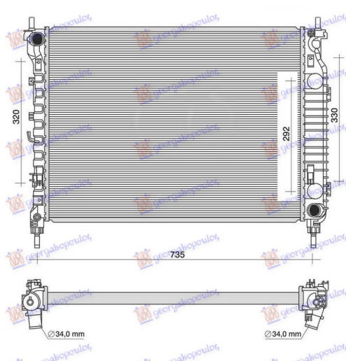 Radiator për motor 2.2 TDCi (marsh manual) dizel (670x500x34) (KOYO)