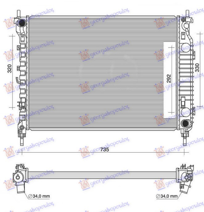 Radiator për motor 2.2 TDCi (marsh manual) dizel (670x500x34) (KOYO)