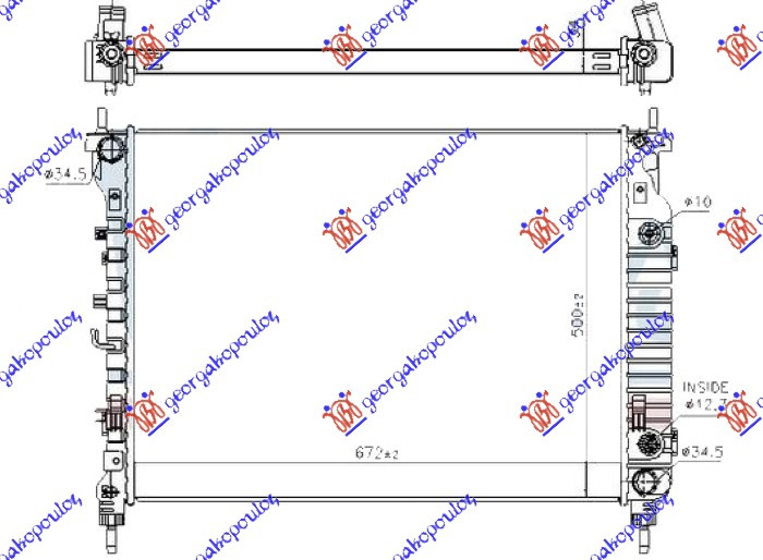 Radiator për motor 2.2 TDCi (marsh automatik) dizel (670x500x34) (KOYO)