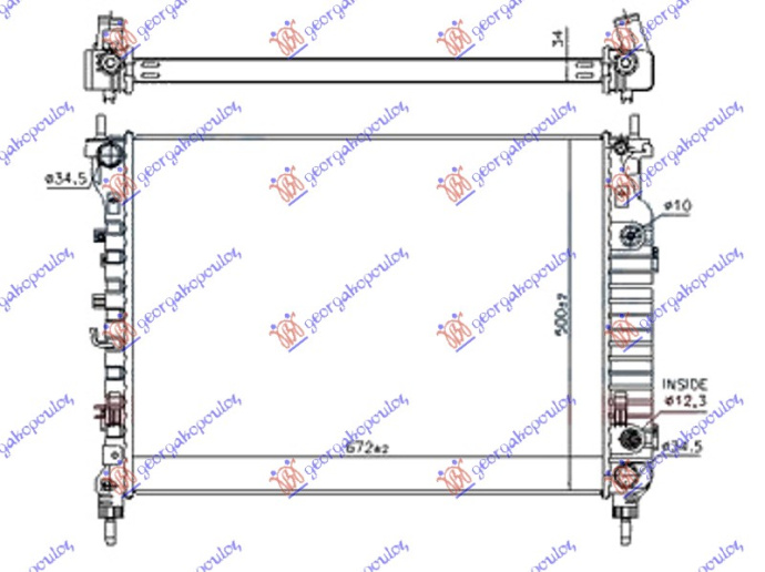 Radiator për motor 2.2 TDCi (marsh automatik) dizel (670x500x34)