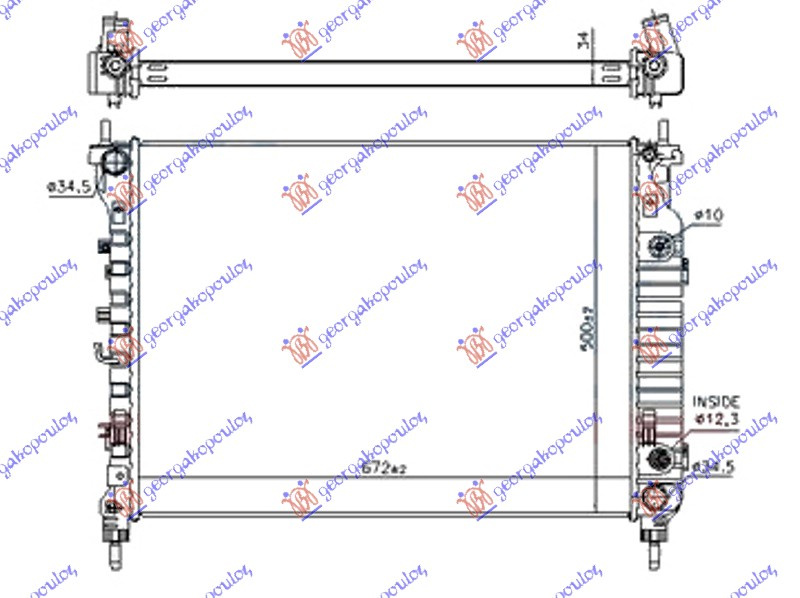 Radiator për motor 2.2 TDCi (marsh automatik) dizel (670x500x34)