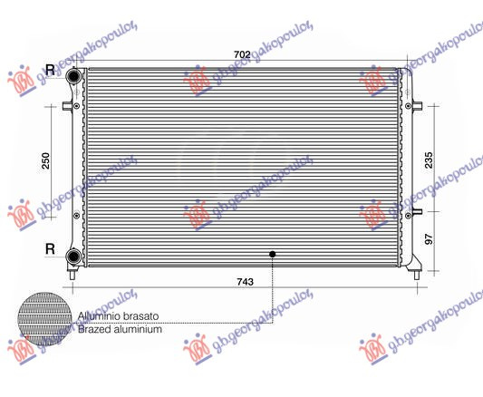 Radiator për motor 1.4-1.6-2.0FSI/SDI (marsh manual/automatik)matic (me kondicioner) (650x415) (fletë metali)