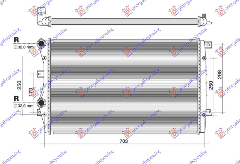 Radiator për motor 1.4 Tsi benzinë -1.9 TDi dizel (650x410) (fletë metali)
