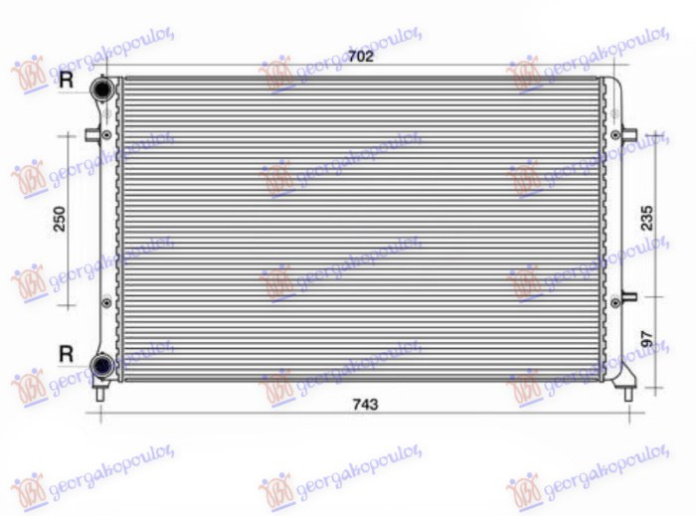Radiator për motor 1.4-1.6-2.0FSI/SDI (marsh manual/automatik) (me kondicioner) (650x415) (fletë metali) (KOYO)