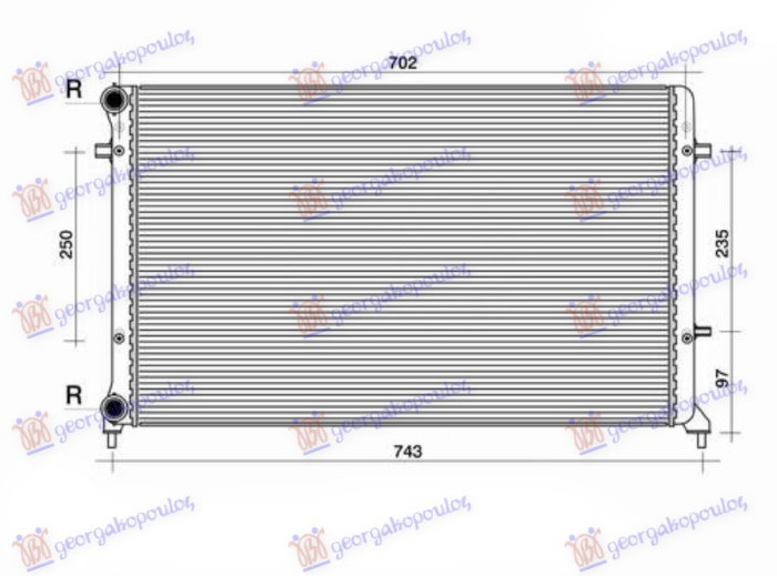 Radiator për motor 1.4-1.6-2.0FSI/SDI (marsh manual/automatik) (me kondicioner) (650x415) (fletë metali) (KOYO)