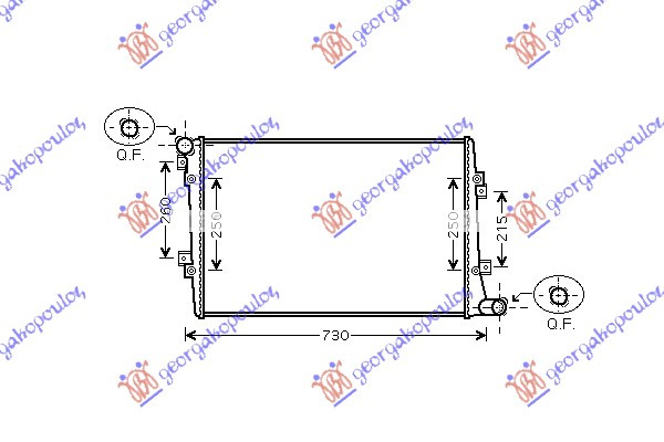 Radiator për motor 1.9 TDi dizel (650x400) tubë diagonale (fletë metali) (KOYO)