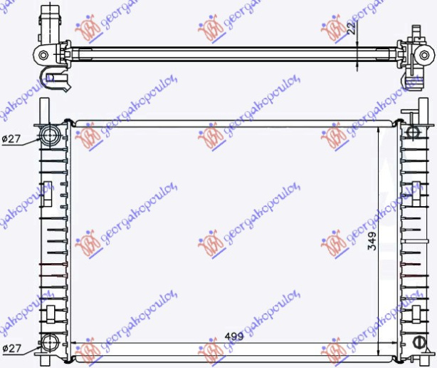 Radiator për motor 1,3 8V (me/pa kondicioner) (50x35,6) (MAHLE BEHR PREMIUM LINE)
