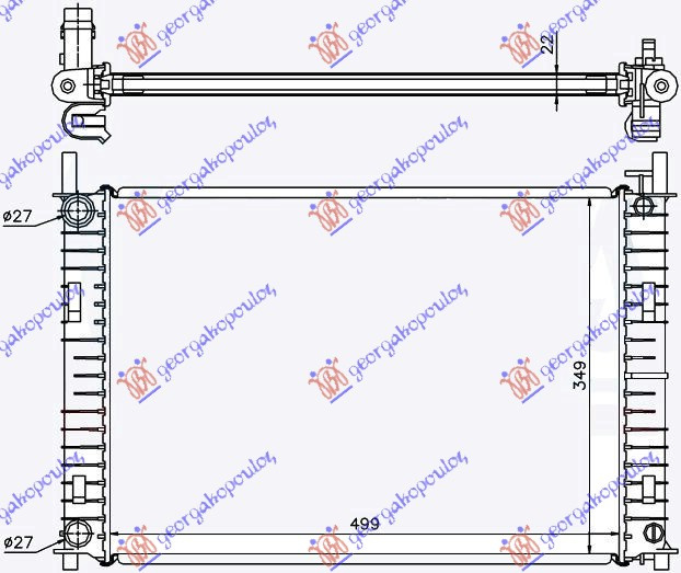 Radiator për motor 1,3 8V (me/pa kondicioner) (50x35,6) (MAHLE BEHR PREMIUM LINE)