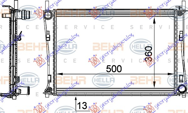 Radiator për motor 1,2-1,4-1,6 (me/pa kondicioner) (50x35,6) (MAHLE BEHR)