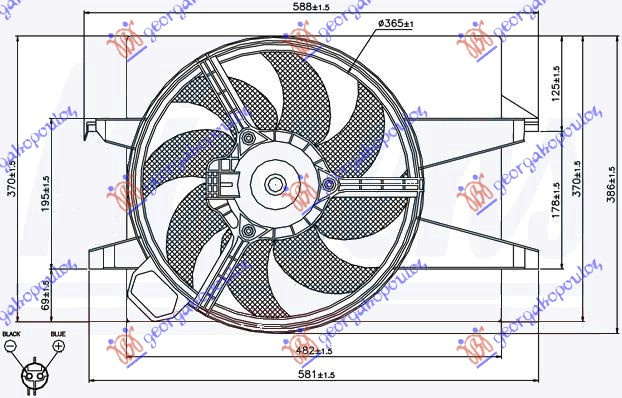Ventilator komplet benzinë/dizel (pa kondicioner) (lidhës elektriki rrumbullakët)