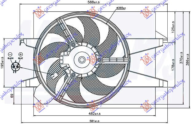 Ventilator komplet benzinë/dizel (me kondicioner) (lidhës elektrik oval)