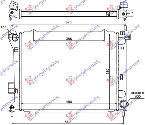 Radiator për motor 1.4-1.6 CRDi (marsh manual) dizel -2010 (480x380x26) (KOYO)