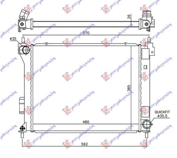 Radiator për motor 1.4-1.6 CRDi (marsh manual) dizel 2010- (480x380x26)