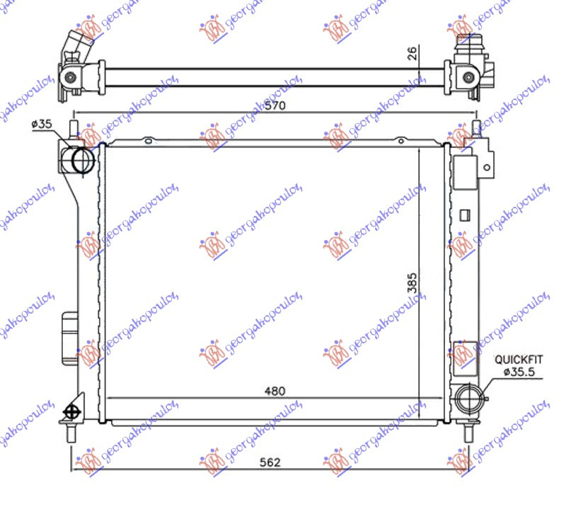 Radiator për motor 1.4-1.6 CRDi (marsh manual) dizel 2010- (480x380x26)