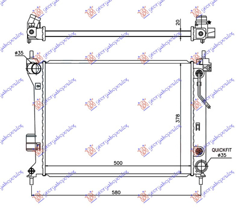 Radiator për motor 1.2-1.4-1.6i (marsh automatik) benzinë (500x380x26)