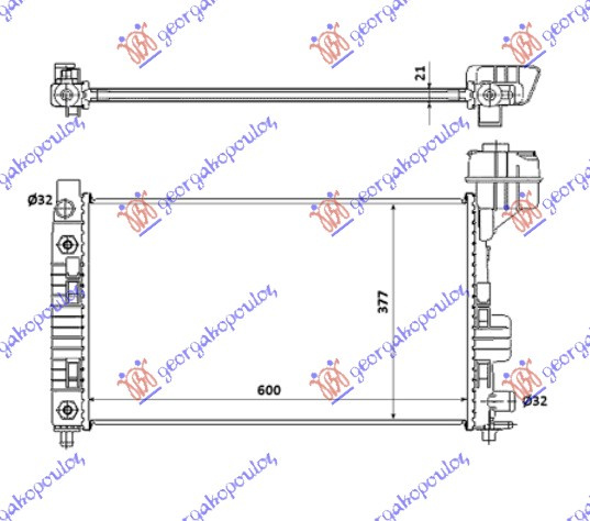 Radiator për motor të gjitha modelet benzinë (marsh manual/automatik) (me/pa kondicioner) (60x35)