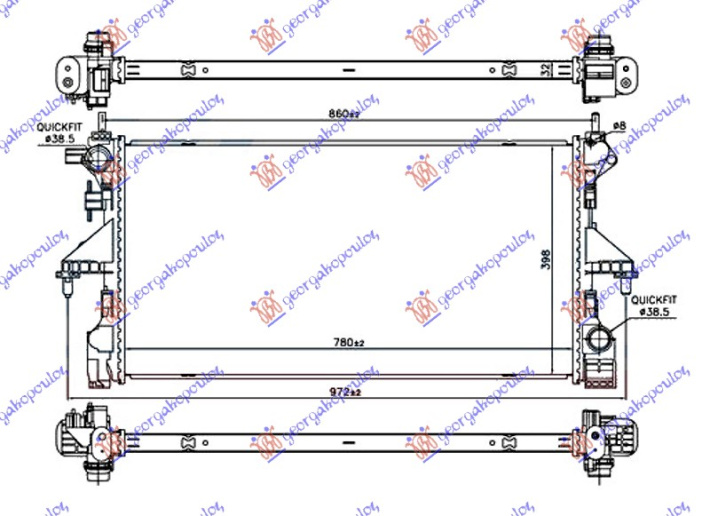 Radiator për motor 2.0 BlueHDi dizel (marsh manual) (780x390x32)