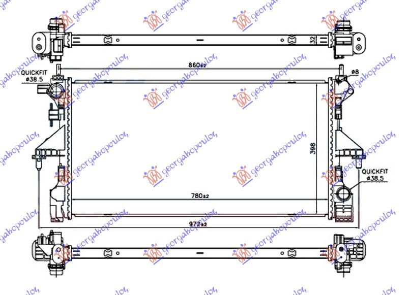 Radiator për motor 2.0 BlueHDi dizel (marsh manual) (780x390x32)