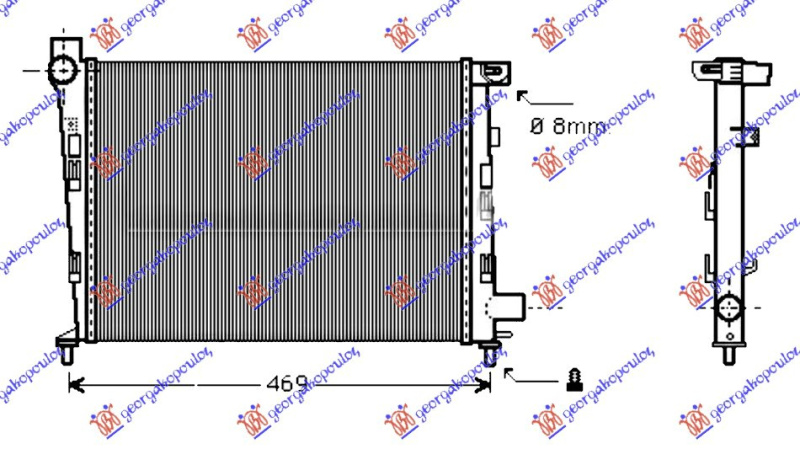 Radiator për motor benzinë (pa kondicioner) (40x37.5) (MAHLE BEHR)