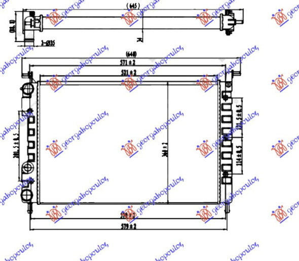 Radiator për motor 1,6 benzinë (52x34,9x34) -00