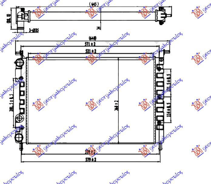 Radiator për motor 1,6 benzinë (52x34,9x34) -00
