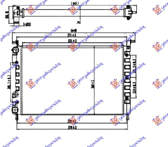 Radiator për motor 1,6 benzinë (52x34,9x34) -00 (MAHLE BEHR)
