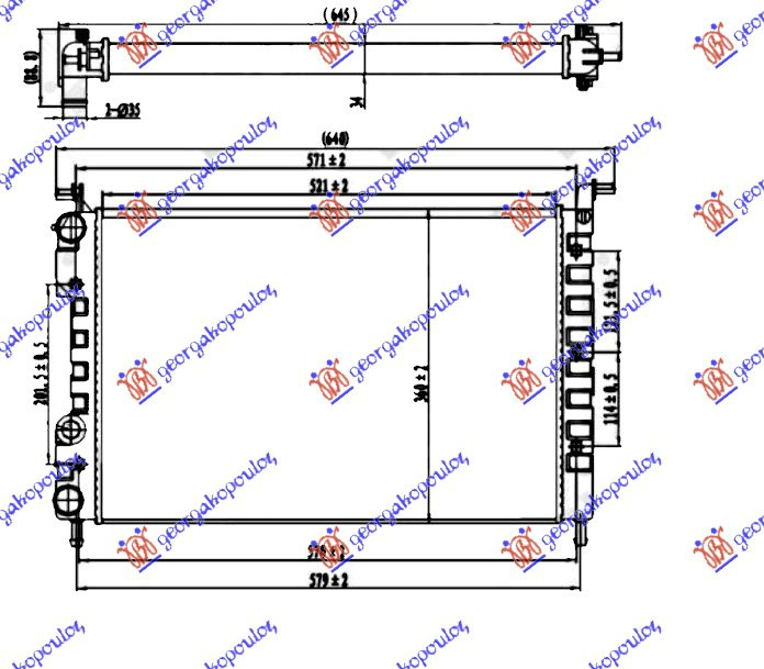Radiator për motor 1,6 benzinë (52x34,9x34) -00 (MAHLE BEHR)